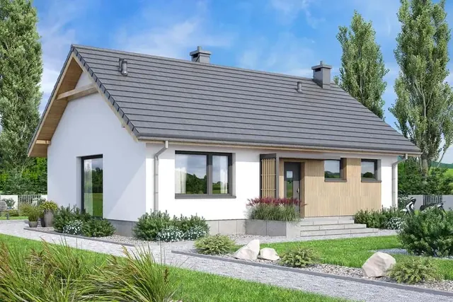 Bungalov Mirabell 3+kk jako jednopodlažní rodinný dům na klíč s jednoduchým tvarem a přehlednou dispozicí